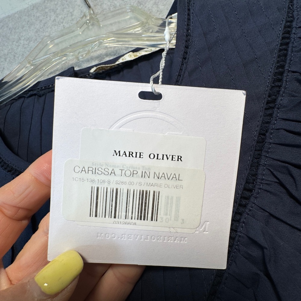 Marie Oliver Ruffle Blouse Blue Carissa Top Ruffle Lace Pintuck Blouse Small NEW - Picture 3 of 8